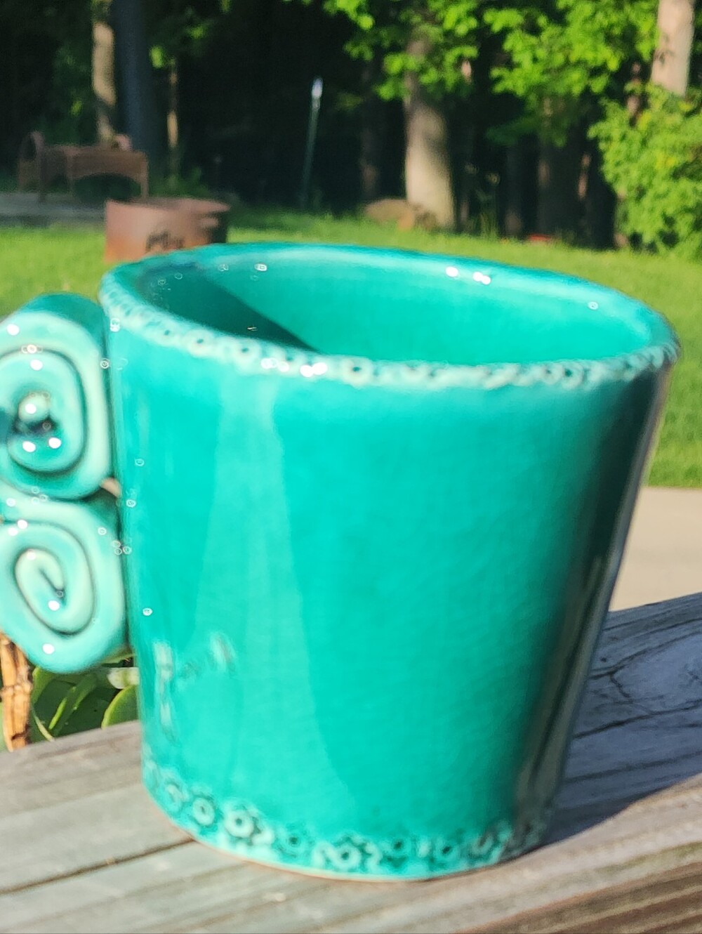 By Nunes Lisboa Portuguese Studio Pottery Mug Signed Artist Turquoise Yellow - Picture 7 of 8